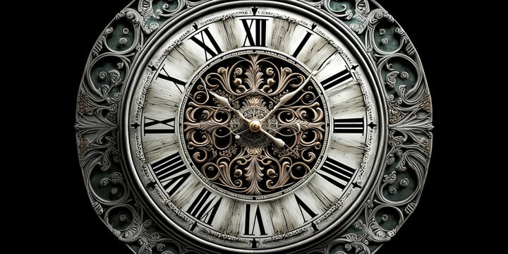 A smooth, round alarm clock, with a white face and delicate Roman numerals, stood still on a bedside table - generative ai.