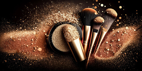 A shimmering golden wall adorns the backdrop, a style of makeup highlighted by the generative ai. - generative ai.