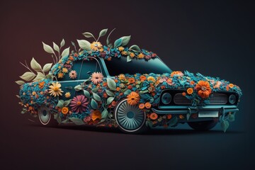 car made with flowers wallpaper Generative AI