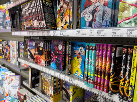 Lynnwood, WA USA - circa February 2023: Selective focus on manga for sale inside a Target retail store.