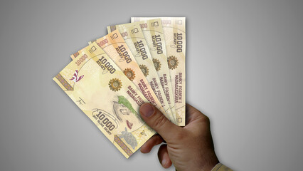 Madagascar Ariary growing pile of money in hand concept 3d illustration
