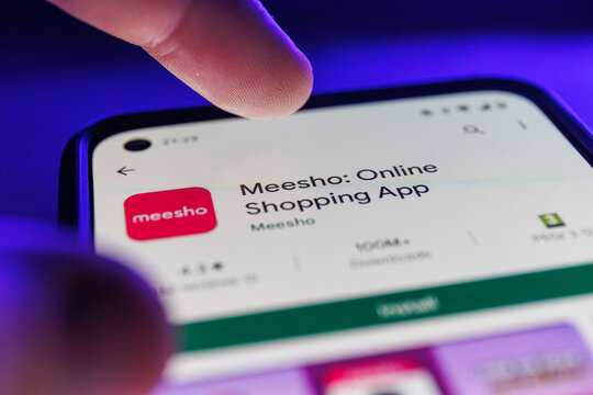 Meesho app on smartphone screen. Close up shot of meesho app