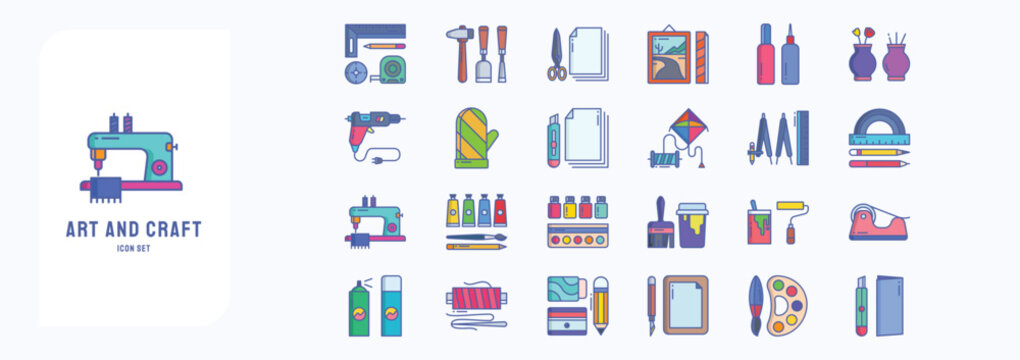 Art and Craft icon set including icons like tools, paint, Spray Paint and more. vector