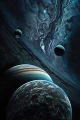 Fantasy background with huge planets and moons.  Celestial background. Generative AI