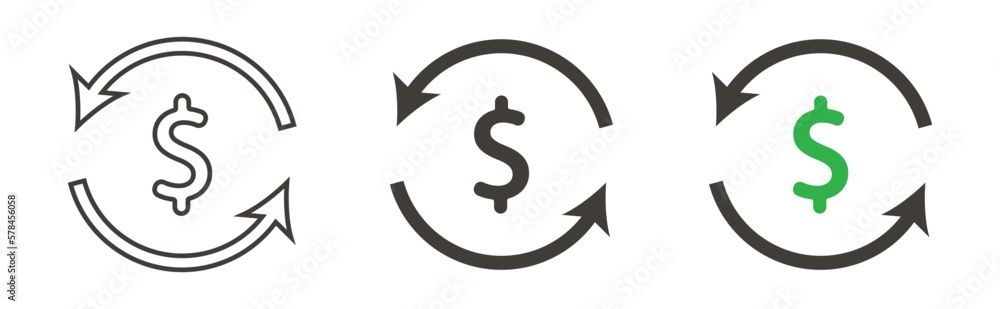 Poster vector currency circulate icon. dollar symbol with revenue cycle icons.