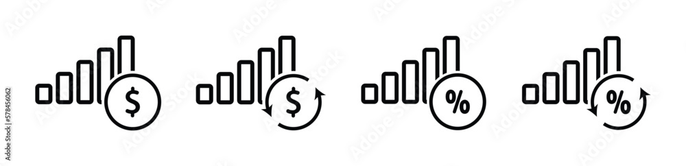 Poster statistics and analytics vector icon. dollar symbol with revenue cycle icons. vector currency circul