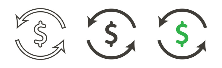 Vector currency circulate icon. Dollar symbol with revenue cycle icons.