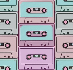 Audio cassette tapes pastel seamless pattern