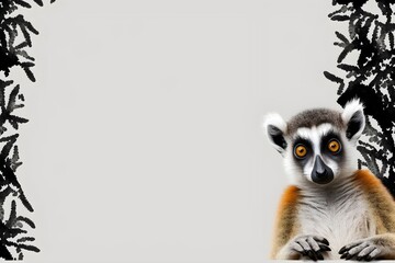 Naklejka premium Background of a beautiful lemur. Wallpaper illustration. Front view with copy space for text information or content. Concept of tribute, celebration and greeting card, wild world. Generative AI.