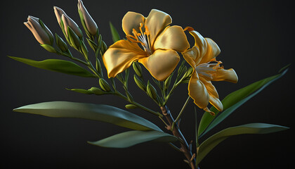 Yellow Oleander Flower. Generative AI.