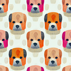 Obraz premium Watercolor seamless pattern of a series of dog puppies