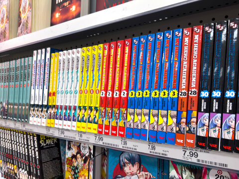 Lynnwood, WA USA - circa February 2023: Selective focus on manga for sale inside a Target retail store.