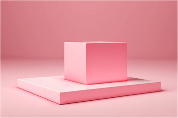 Pink Product Display or Showcase Pedestal on Simple Background with Cube Stand Concept Pink Studio Podium or Platform Product Template - Post-processed Generative AI