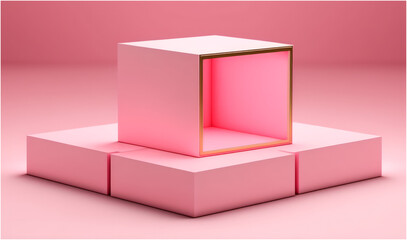 Pink Product Display or Showcase Pedestal on Simple Background with Cube Stand Concept Pink Studio Podium or Platform Product Template - Post-processed Generative AI