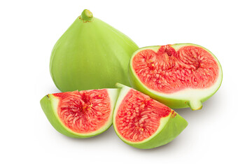 Ripe green fig fruit isolated on white background with full depth of field