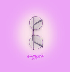 3d eye glass looks like a number 8, it's represent Happy Womens Day. 3d illustration.