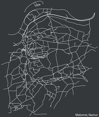 Detailed hand-drawn navigational urban street roads map of the MALONNE DISTRICT of the Belgian city of NAMUR, Belgium with vivid road lines and name tag on solid background