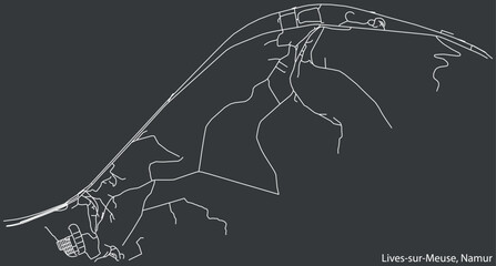 Detailed hand-drawn navigational urban street roads map of the LIVES-SUR-MEUSE DISTRICT of the Belgian city of NAMUR, Belgium with vivid road lines and name tag on solid background