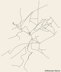 Detailed hand-drawn navigational urban street roads map of the GELBRESSÉE DISTRICT of the Belgian city of NAMUR, Belgium with vivid road lines and name tag on solid background