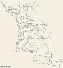 Detailed hand-drawn navigational urban street roads map of the DAVE DISTRICT of the Belgian city of NAMUR, Belgium with vivid road lines and name tag on solid background