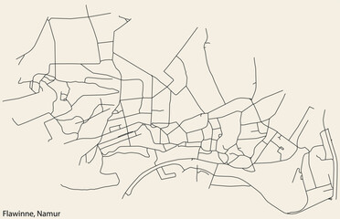 Detailed hand-drawn navigational urban street roads map of the FLAWINNE DISTRICT of the Belgian city of NAMUR, Belgium with vivid road lines and name tag on solid background