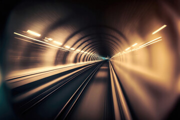 Fototapeta na wymiar On the Rails: A Journey Through an Underground Tunnel. Generative Ai