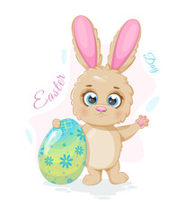 Easter day with happy cartoon Bunny with Easter egg