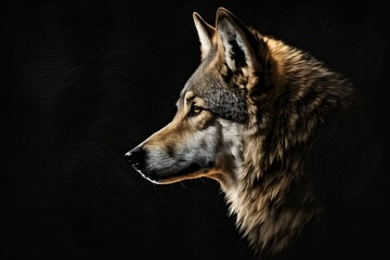 Naklejka na ściany i meble Background of a beautiful wolf. Wallpaper illustration. Front view with copy space for text information or content. Concept of tribute, celebration and greeting card, wild world. Generative AI.