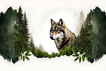 Background of a beautiful wolf. Wallpaper illustration. Front view with copy space for text information or content. Concept of tribute, celebration and greeting card, wild world. Generative AI.