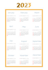 2023 calendar for the year, week, notebook, reminders, notes, schedule