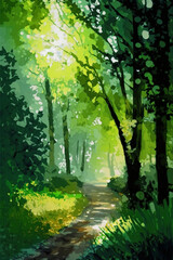 Fototapeta premium green forest in the morning