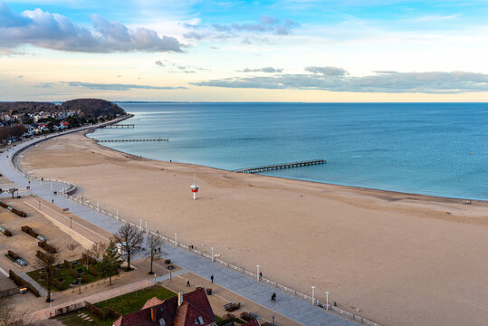 The promenade of Travem&uuml;nde beach. Travem&uuml;nde has been a seaside resort since 1802, and is Germany's largest ferry port on the Baltic Sea