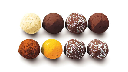 Row of Chocolate Truffles Isolated on White - Post-processed Generative AI