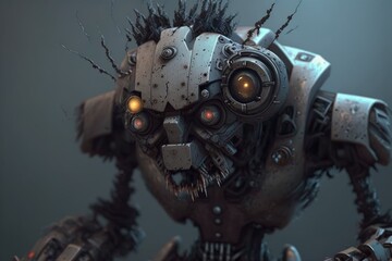 Cute little robot with big eyes. Illustration. Generative AI