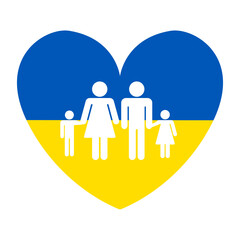 Family on the background of the flag of Ukraine.