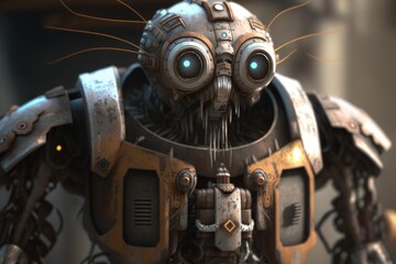 Cute little robot with big eyes. Illustration. Generative AI