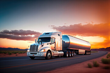 Fototapeta na wymiar Trucking Through the Day: A Transportation Background. Generative Ai
