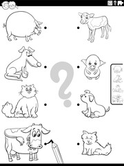 match cartoon animals and their babies game coloring page
