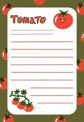 cute green page with smiling tomatoes. You can use it at school, at university and at work