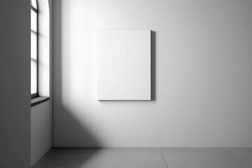 Contemporary home design with white walls and large frame mockup. Light minimalist interior design. Generative AI.