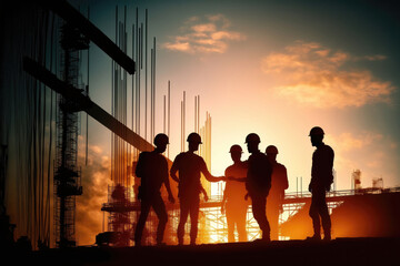 Fototapeta premium Building the Future: Survey Engineer and Construction Team at Work with Industrial Background and Light Flare Generative Ai