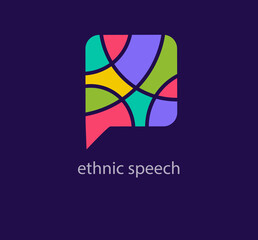Modern ethnic speech bubble logo. Unique design color transitions. Colorful chat room logo template. vector.