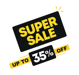 35% off. Super sale, offer, special price, discount. Sticker, tag icon. Ads campaign. Retail, store. Vector illustration