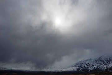 Stormy Gray Winter Sky Over Mountains
