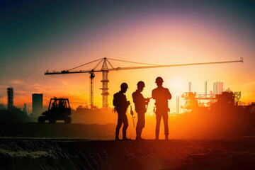 Fototapeta na wymiar Building the Future: Survey Engineer and Construction Team at Work with Industrial Background and Light Flare Generative Ai