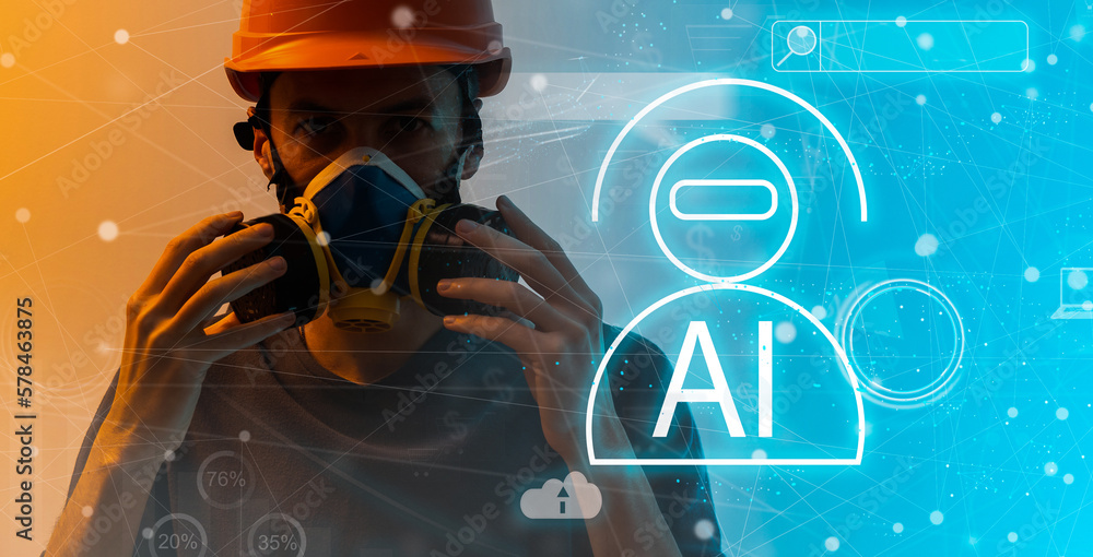 Poster artificial intelligence (ai) in the futuristic business and coding software development on interface