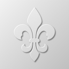 Vector Realistic Paper 3d Fleur De Lis Closeup on White Background. Heraldic Lily Sign, Vector Illustration