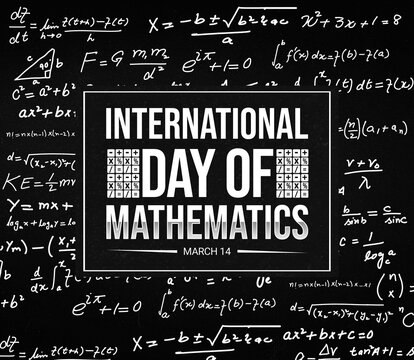 International Day of Mathematics Wallpaper with maths formulas and typography in the center. World maths day backdrop