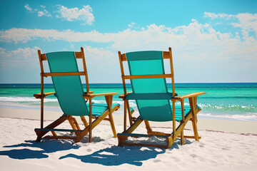 Relaxing in Style: Enjoying Summer Vacation Beach Chairs. Generative ai