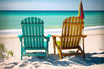 Relaxing in Style: Enjoying Summer Vacation Beach Chairs. Generative ai
